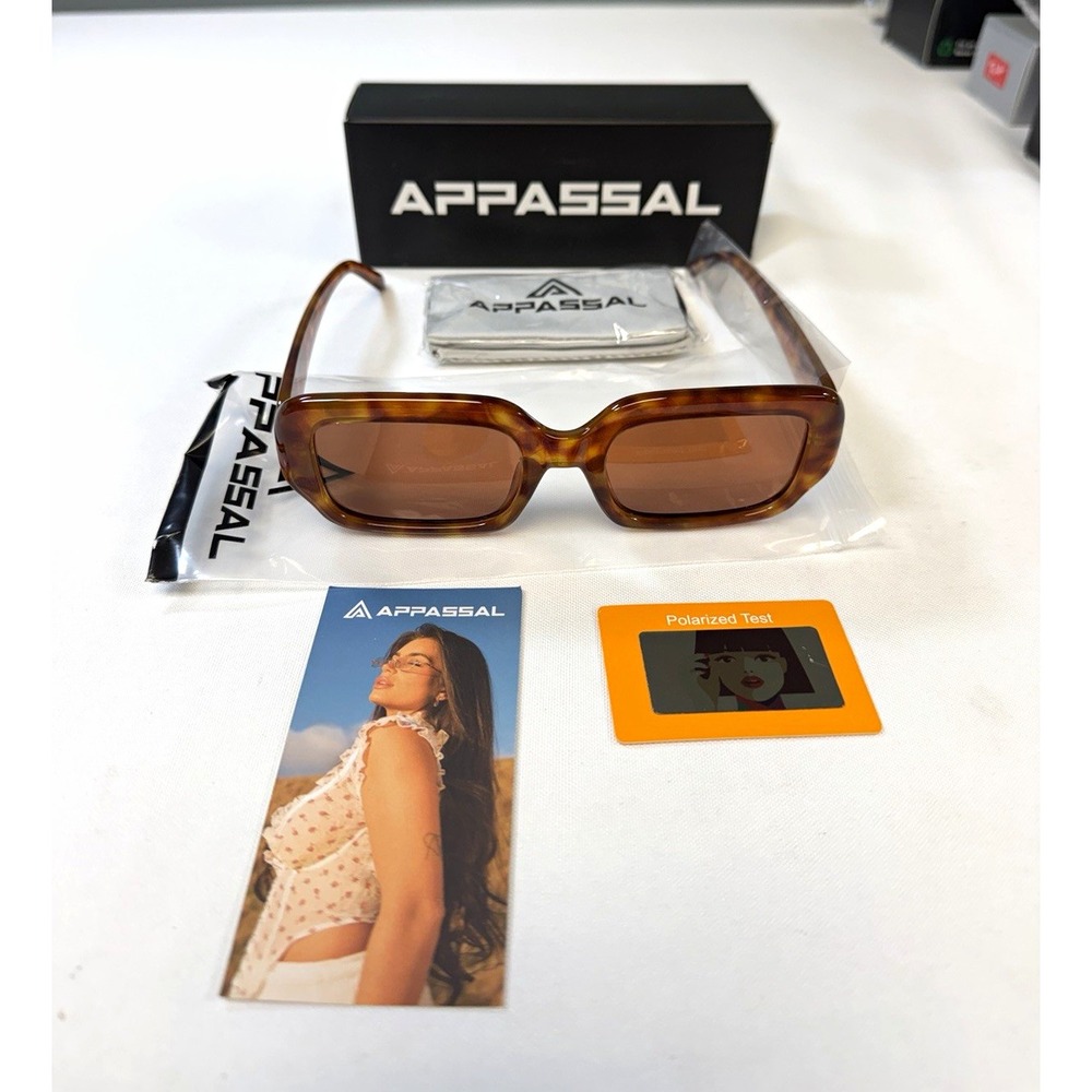 NEW Appassal Polarized Retro Rectangle Sunglasses Tortoise Reddish Brown AP3733